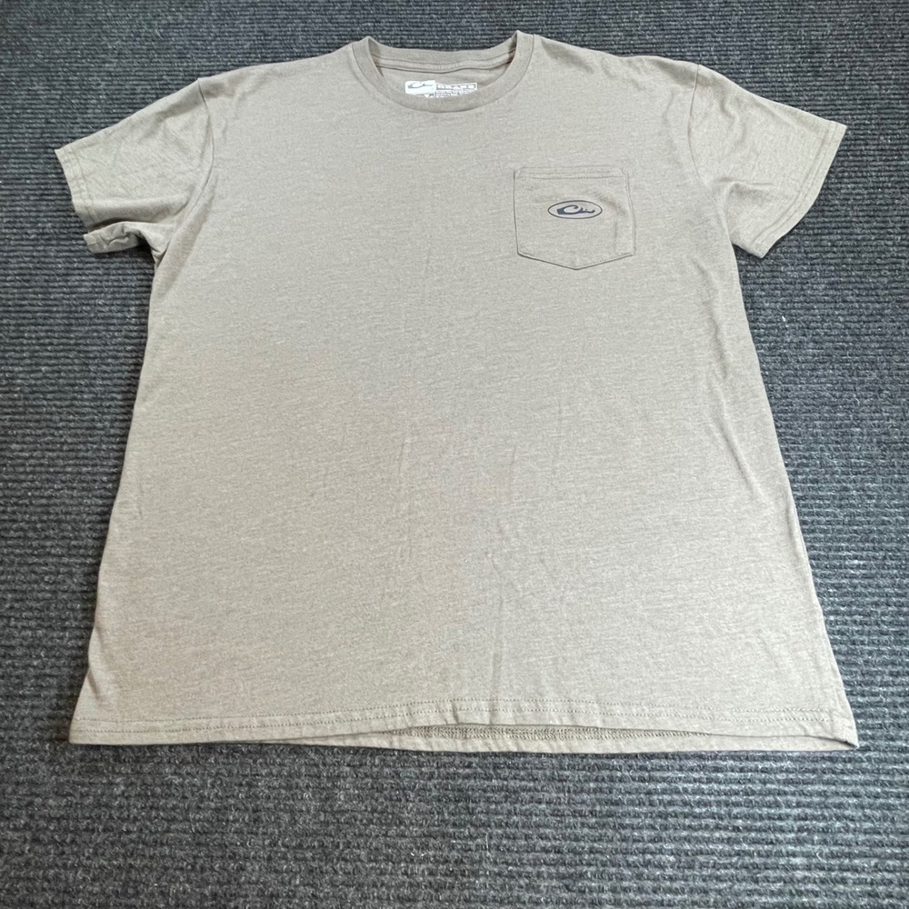 Drake Waterfowl Systems Mens Large Tan American Flag Pocket T-Shirt Short Sleeve